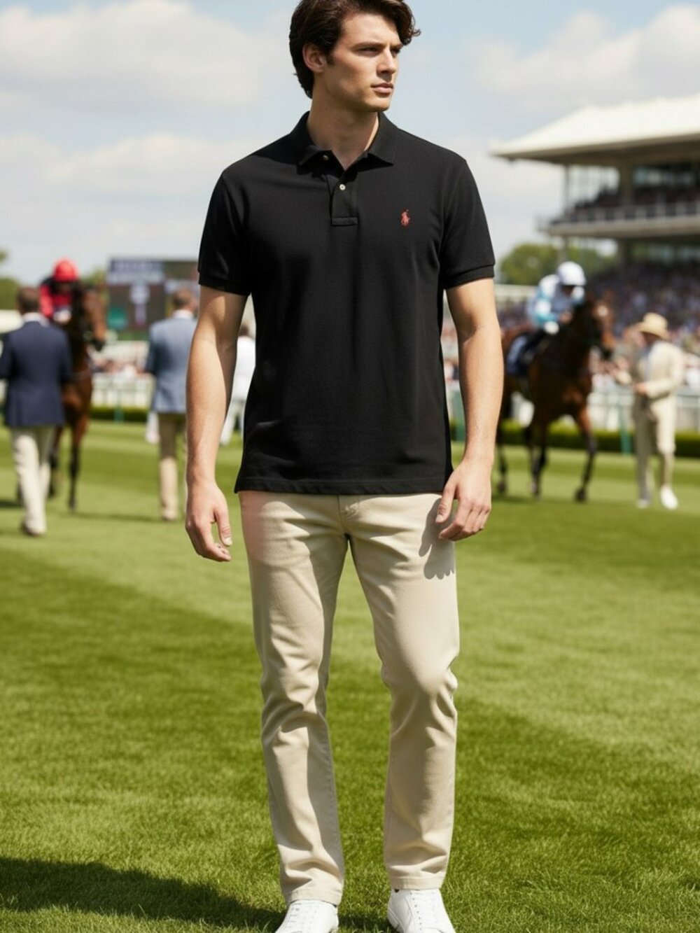 Polo Ralph Lauren Men's Large Black Cotton Pique Polo Shirt Red Pony MW22